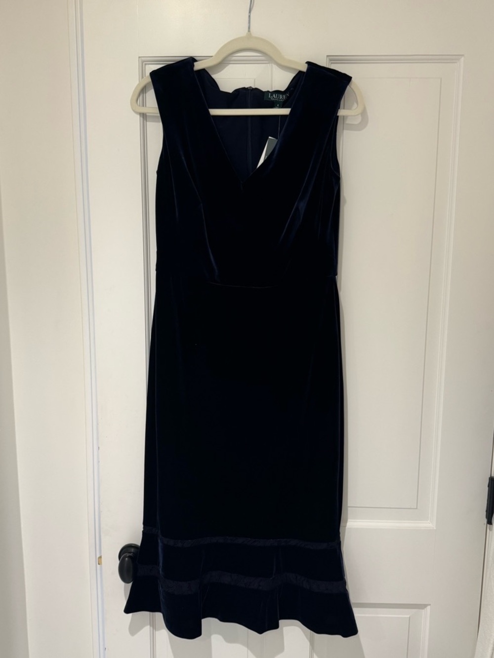 Lauren ralph lauren Navy Velvet V-Neck Midi Dress NWT
